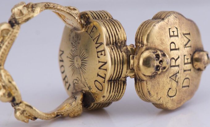 Antique Victorian 18K Gilt Silver Memento Mori Skull Poison Ring ...