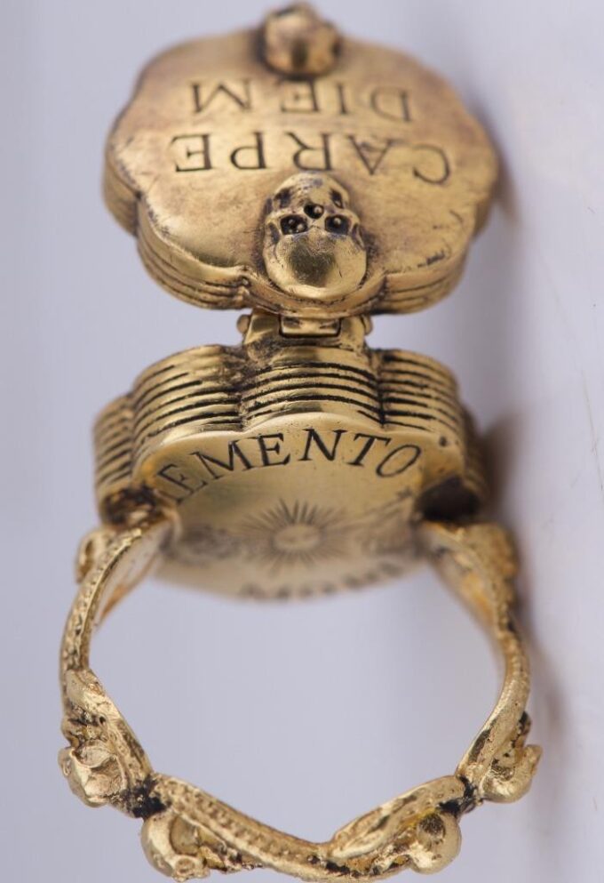 Antique Victorian 18K Gilt Silver Memento Mori Skull Poison Ring ...