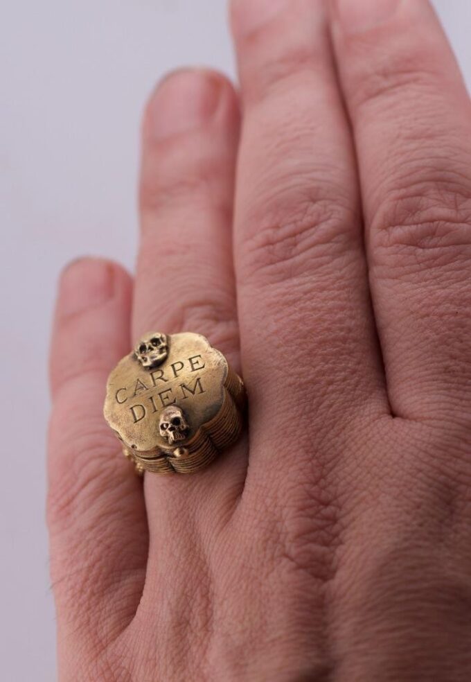 Antique Victorian 18K Gilt Silver Memento Mori Skull Poison Ring ...