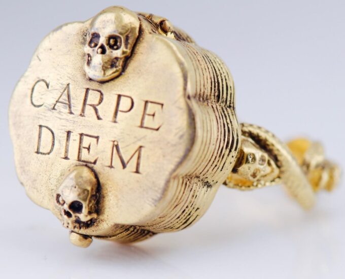 Antique Victorian 18K Gilt Silver Memento Mori Skull Poison Ring ...