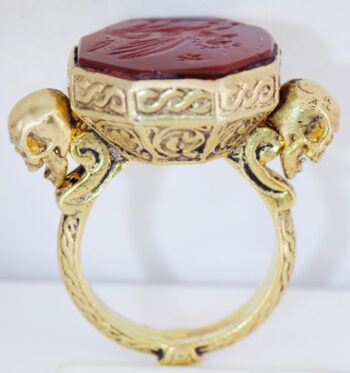 Antique Georgian 18k Gilt Sterling Silver (Vermeil) Memento Mori Skull Ring 1800