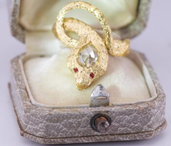 Antique Victorian Ring King Cobra Snake Serpent Gold 1.5ct Diamond-19th Century