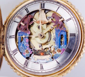 Antique Jacquemarts Automaton 18k Gold Enamel Pocket Watch for Chinese Emperor