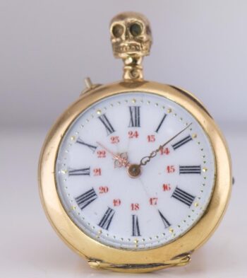 Antique French Memento Mori Skull Crown Ring Watch c1890 Hidden Poison Container