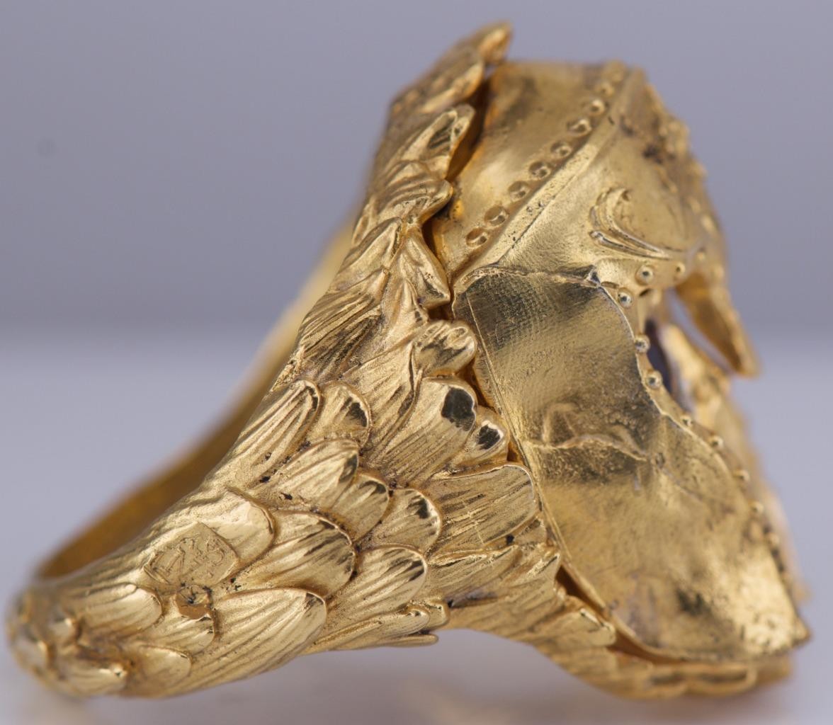 Antique Gothic Skull Men’s Ring – Vermeil Gilt Silver with Garnets – 27g – Size