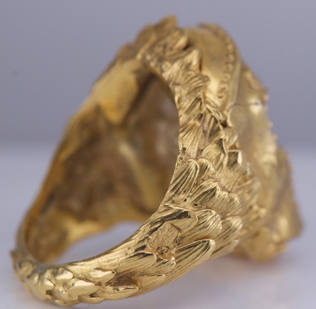 Antique Gothic Skull Men’s Ring – Vermeil Gilt Silver with Garnets – 27g – Size