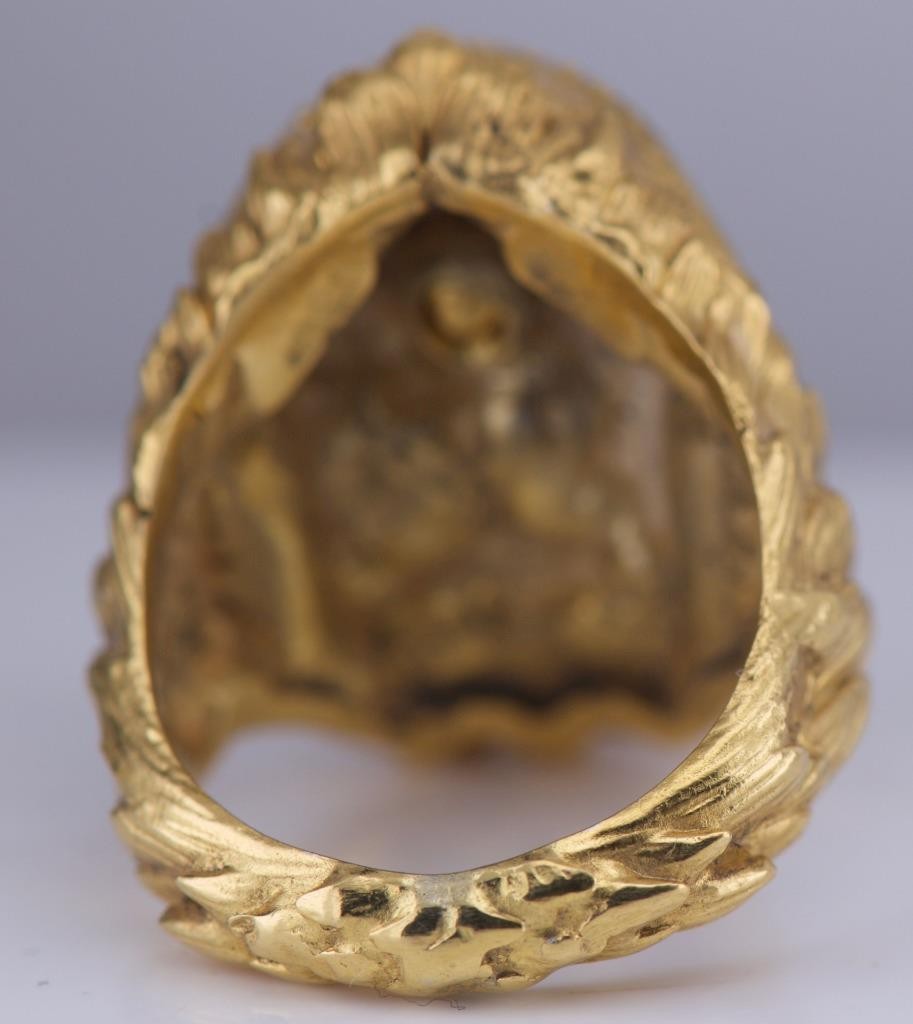 Antique Gothic Skull Men’s Ring – Vermeil Gilt Silver with Garnets – 27g – Size