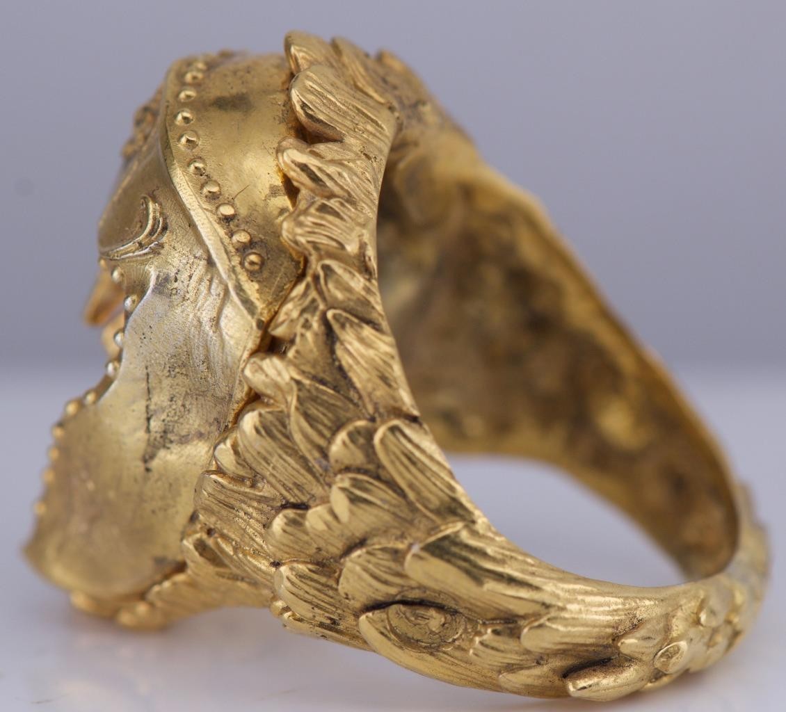 Antique Gothic Skull Men’s Ring – Vermeil Gilt Silver with Garnets – 27g – Size