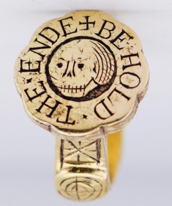 Antique Memento Mori Mourning Ring – Hand Engraved Vermeil Silver – Skull Motif