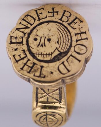 Antique Memento Mori Mourning Ring – Hand Engraved Vermeil Silver – Skull Motif