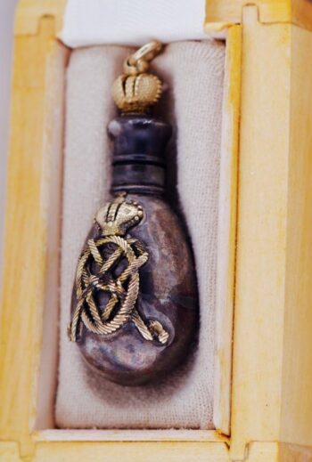 Antique Imperial Faberge Silver & Solid Gold Presentation Perfume Bottle Pendant