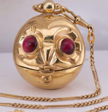 Antique French Memento Mori Owl Verge Fusee Pocket Watch 1770 Ormolu Agate Eyes