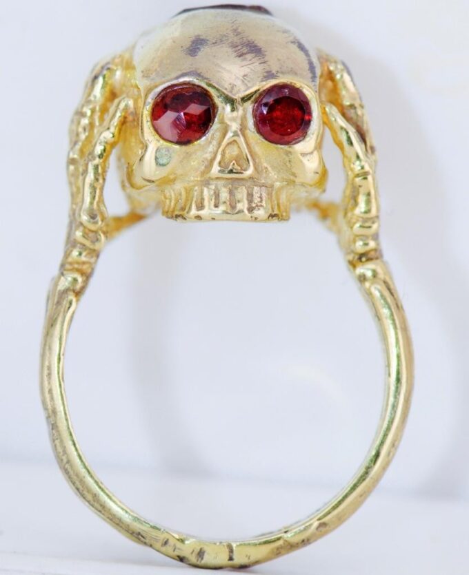 Antique Victorian Memento Mori Skull Ring – 18K Gilt Silver Vermeil ...