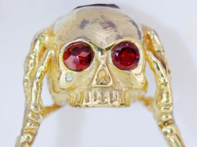 Antique Victorian Memento Mori Skull Ring – 18K Gilt Silver Vermeil ...