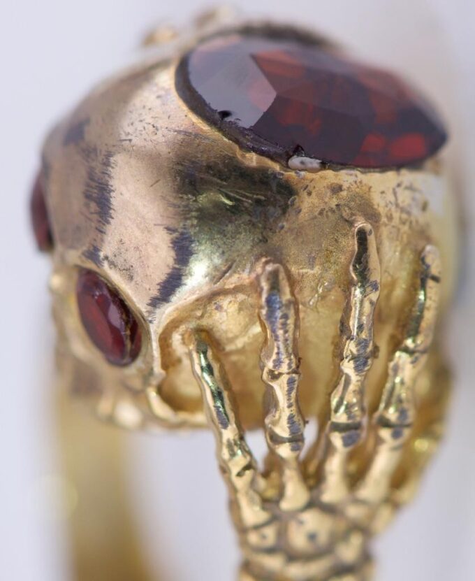 Antique Victorian Memento Mori Skull Ring – 18K Gilt Silver Vermeil ...