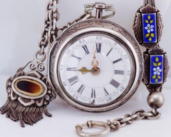 Antique Verge Fusee Silver Pair Case Pocket Watch–Tarts, London c.1730s–Repousse
