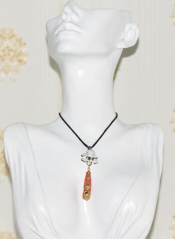 Antique Victorian Memento Mori Silver Skull Pendant Fob with Enamel & Red Coral