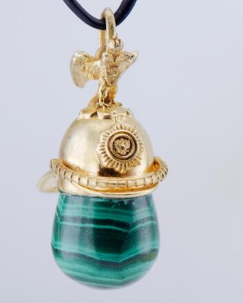 Antique Imperial Faberge 18K Vermeil Silver & Malachite Easter Egg Pendant c1908