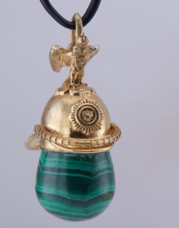 Antique Imperial Faberge 18K Vermeil Silver & Malachite Easter Egg Pendant c1908
