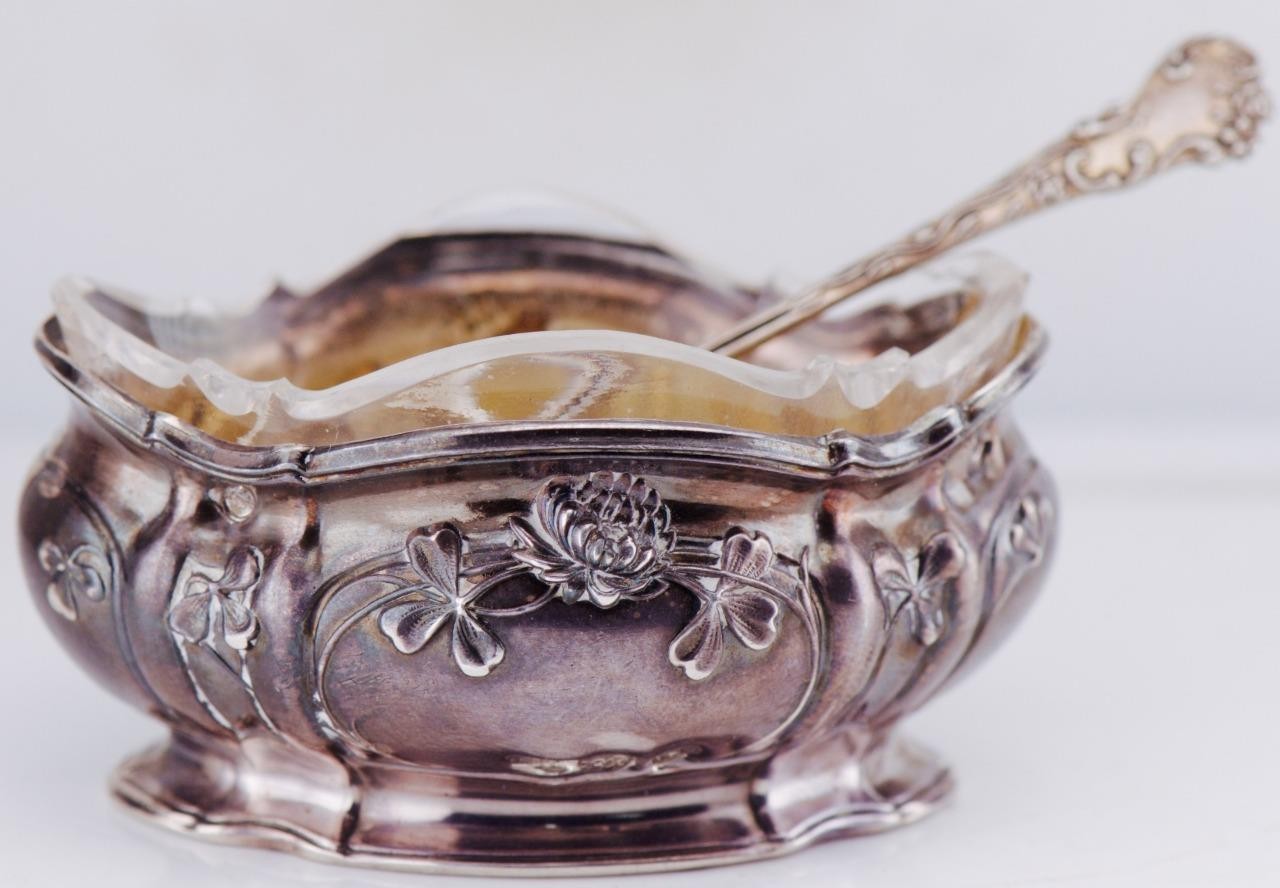 Antique Imperial Faberge Silver and Crystal Mustard Holder c1890's