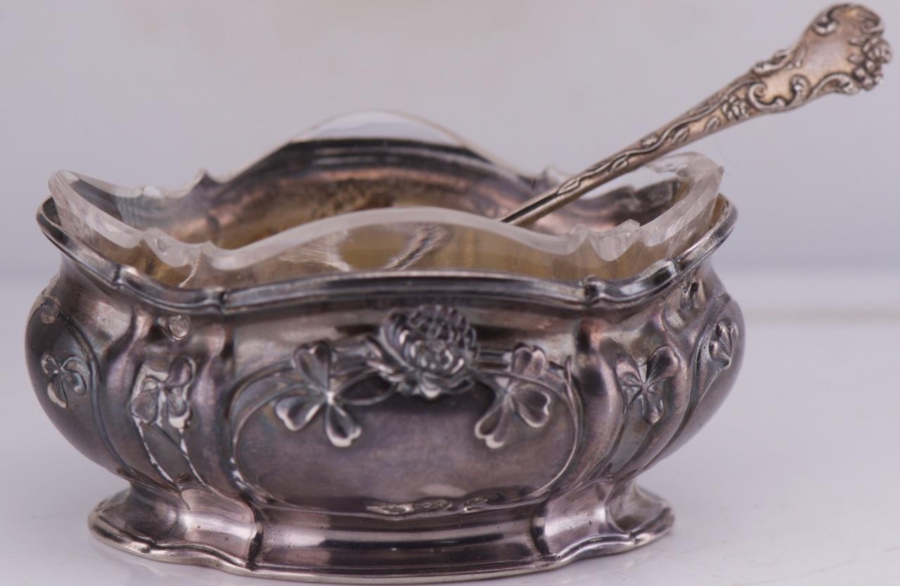 Antique Imperial Faberge Silver and Crystal Mustard Holder c1890's