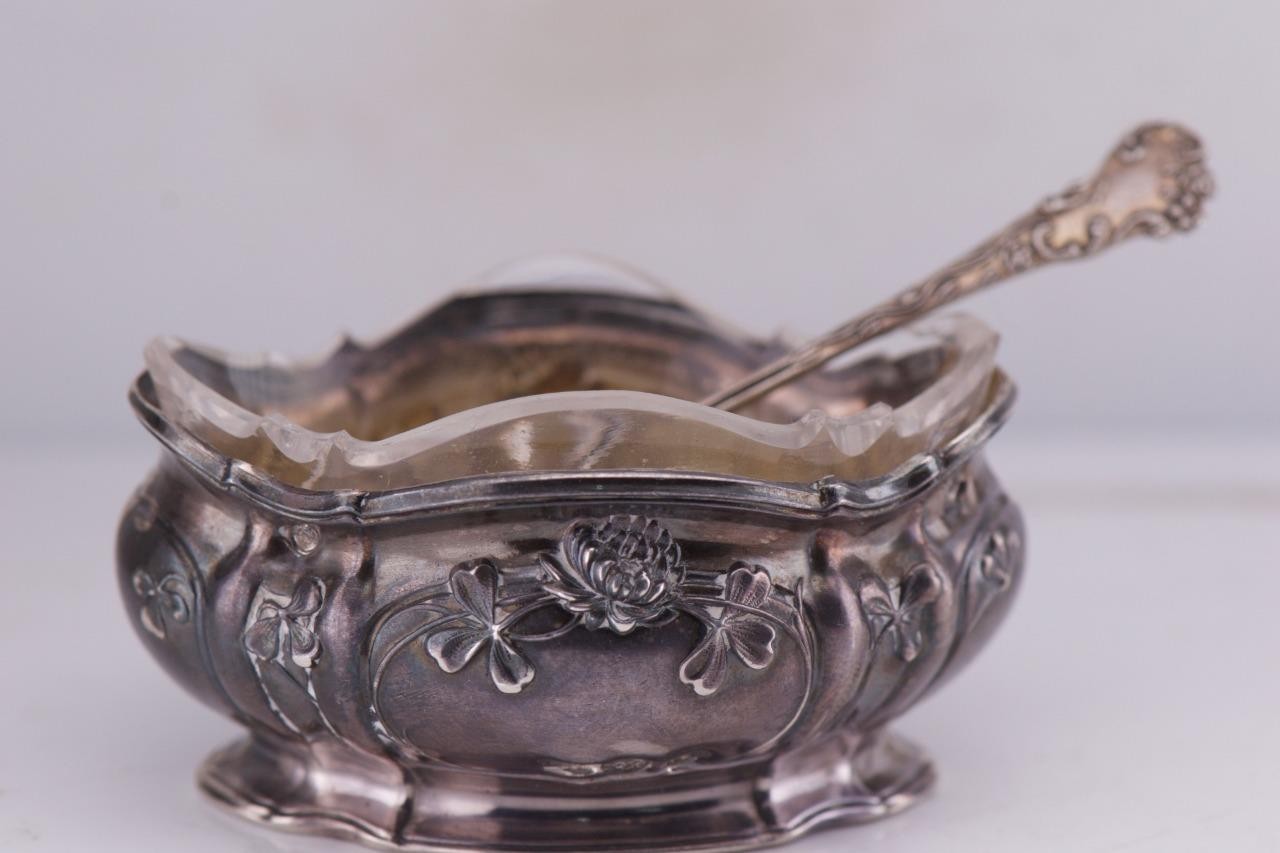 Antique Imperial Faberge Silver and Crystal Mustard Holder c1890's