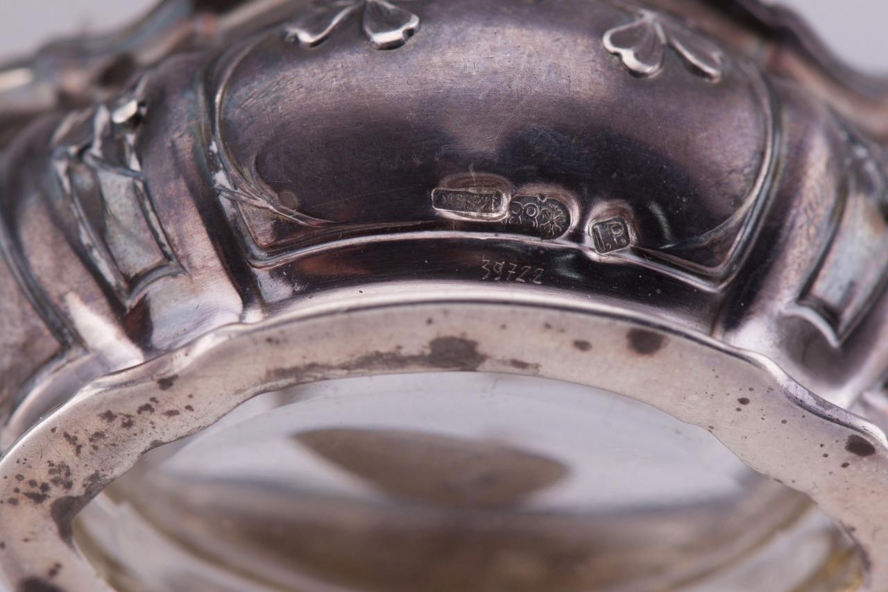 Antique Imperial Faberge Silver and Crystal Mustard Holder c1890's