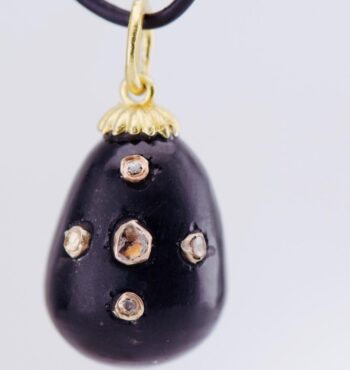 Antique Imperial Faberge 18K Vermeil Silver Agate Diamonds Easter Egg Pendant