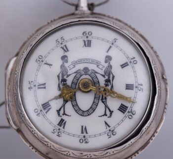 Antique French 18th Century Memento Mori Pair Case Silver Pocket Watch c.1750s