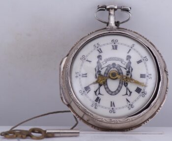 Antique French 18th Century Memento Mori Pair Case Silver Pocket Watch c.1750s