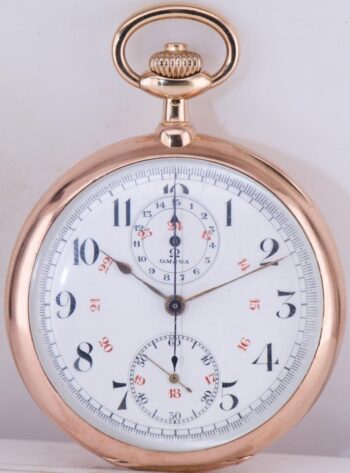 Antique 18k Gold Diamond Omega Chronograph Pocket Watch-Tsar Nicholas II Award