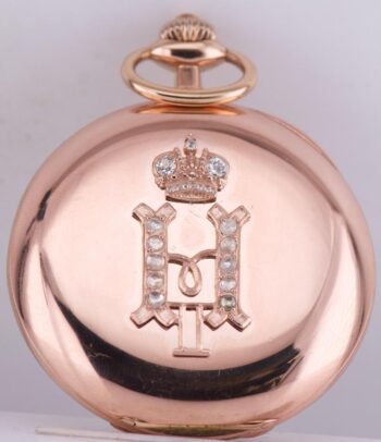 Antique 18k Gold Diamond Omega Chronograph Pocket Watch-Tsar Nicholas II Award