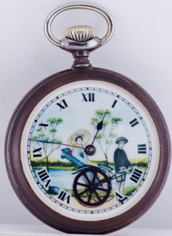 Antique Pocket Watch-Automaton Chinese Rickshaw Fancy Enamel Dial 1930 by Mardon