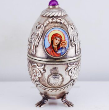 Antique Imperial Khlebnikov Silver Enamel Jeweled Orthodox Easter Egg c1887