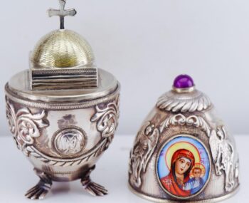 Antique Imperial Khlebnikov Silver Enamel Jeweled Orthodox Easter Egg c1887