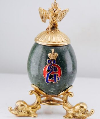 Antique Imperial Faberge Gilt Silver & Verdite Presentation Egg Empress Monogram