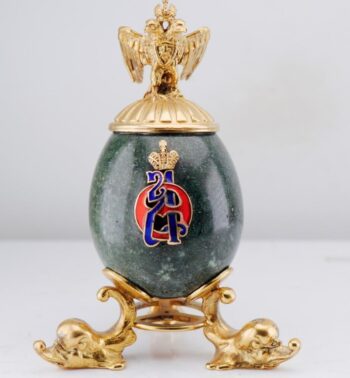 Antique Imperial Faberge Gilt Silver & Verdite Presentation Egg Empress Monogram