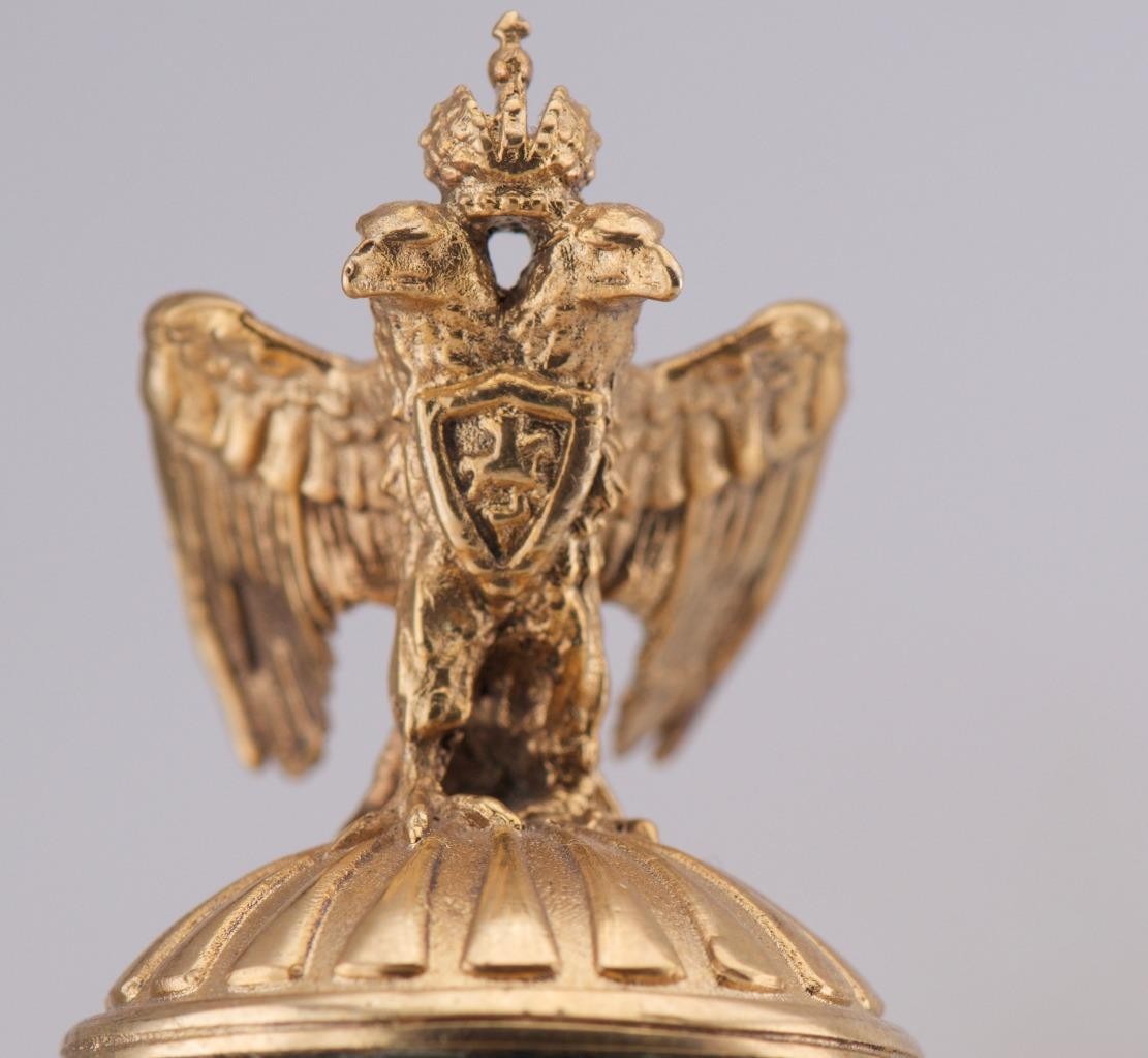 Antique Imperial Faberge Gilt Silver & Verdite Presentation Egg Empress Monogram