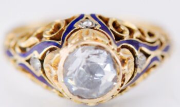 200 Years Old Antique Georgian 18k Gold Enamel Ring 0.6ct Rose Cut Diamond c1800