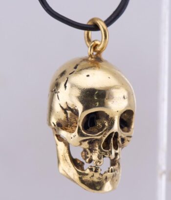Antique Victorian Skull Pendant Fob Memento Mori 18k Gilt Silver