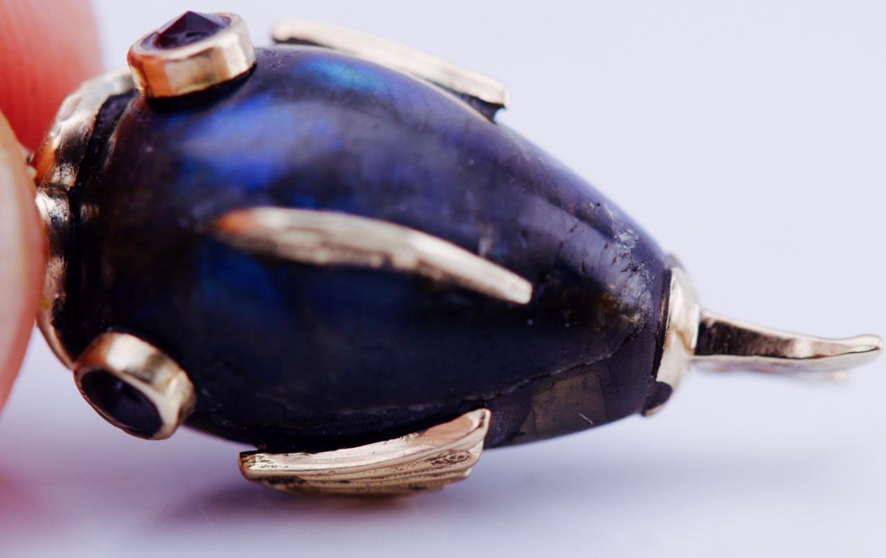 Antique Faberge Fish-Form Easter Egg Pendant 14k Gold and Labradorite c1890