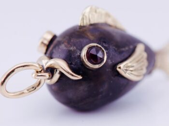 Antique Faberge Fish-Form Easter Egg Pendant 14k Gold and Labradorite c1890