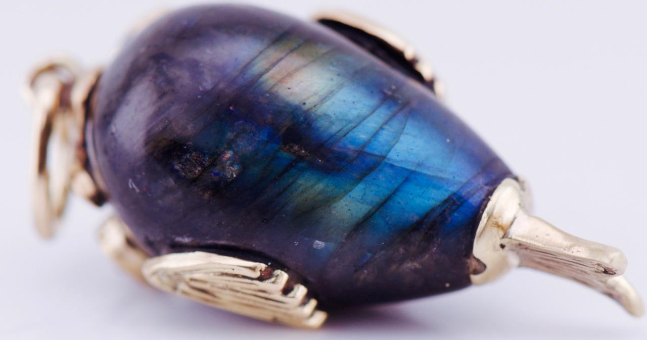 Antique Faberge Fish-Form Easter Egg Pendant 14k Gold and Labradorite c1890