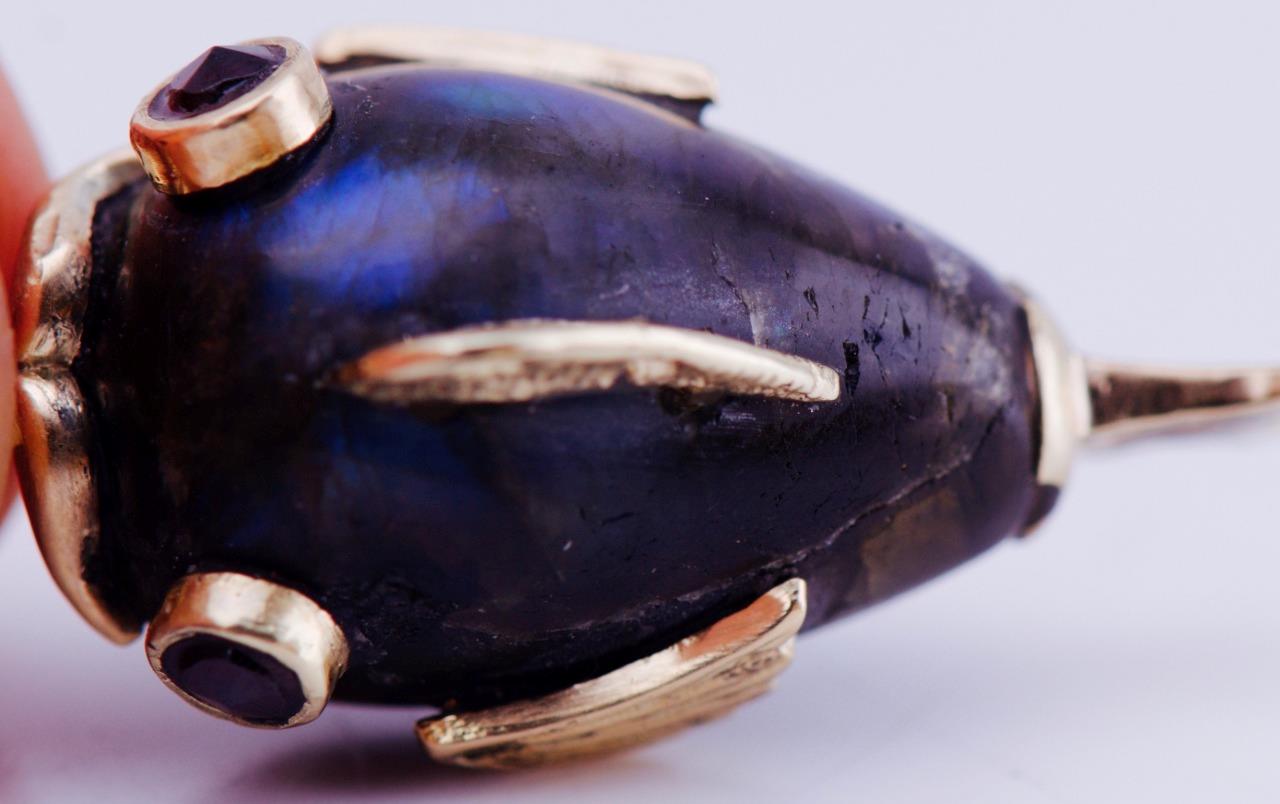 Antique Faberge Fish-Form Easter Egg Pendant 14k Gold and Labradorite c1890