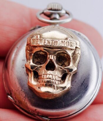 Victorian Memento Mori Skull Pocket Watch 35mm Chrome-Nickel Case - WORKING