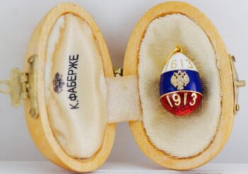 Antique Empire FABERGE Easter Egg Pendant Gilt Silver Enamel c1913-Original Box