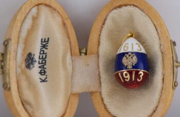 Antique Empire FABERGE Easter Egg Pendant Gilt Silver Enamel c1913-Original Box