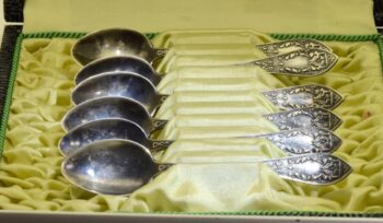 Antique Imperial Tsar Era 6 Silver Spoons by Grachev Brothers Set-Boxed c1908