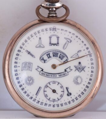 Antique 1925 Masonic “Memento Mori” 0.800 Silver Pocket Watch DIGITAL Dial