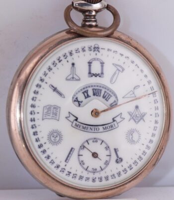 Antique 1925 Masonic “Memento Mori” 0.800 Silver Pocket Watch DIGITAL Dial